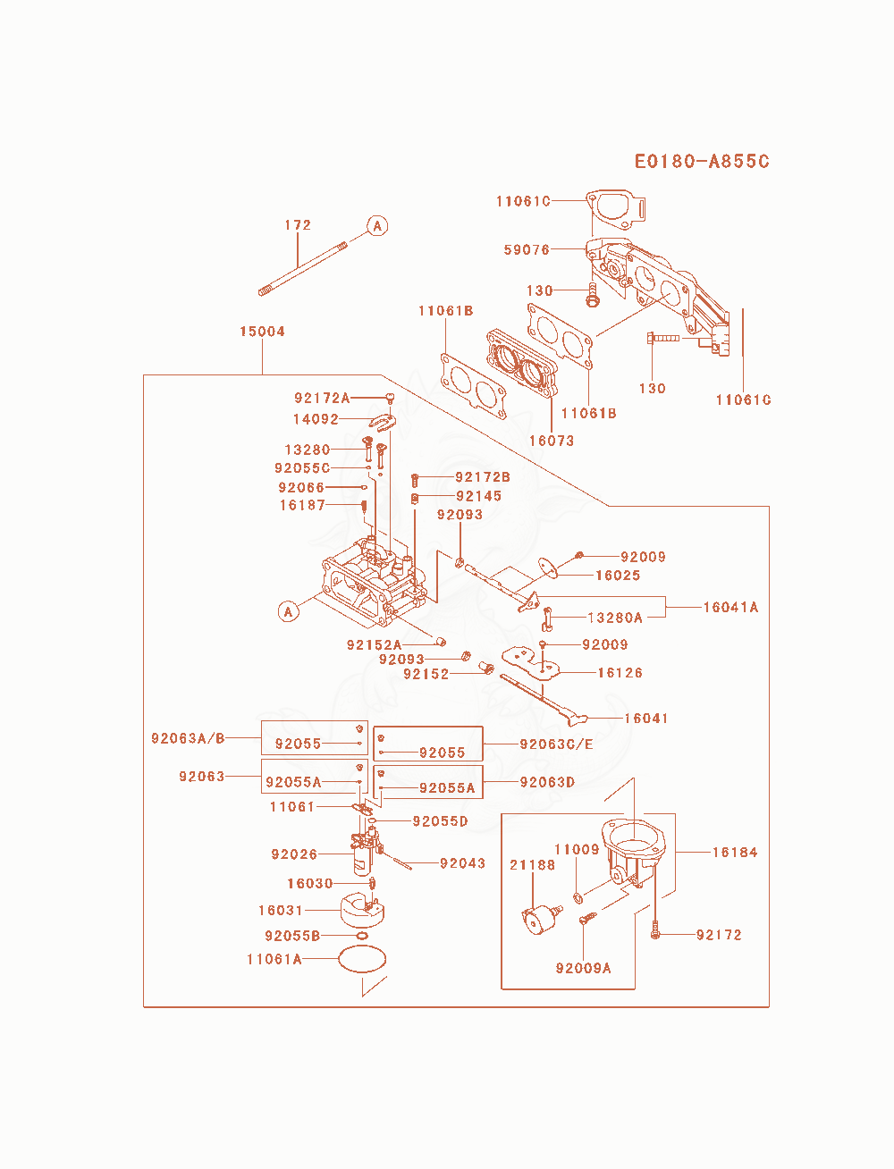 Exploded parts diagram of the Carburetor of a Kawasaki FX691V-AS08 engine, with numbered balloons