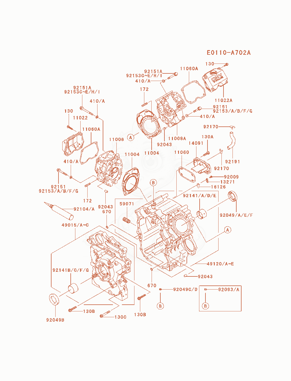 Exploded parts diagram of the Cylinder / Crankcase of a Kawasaki FD750D-AS00 engine, with numbered balloons