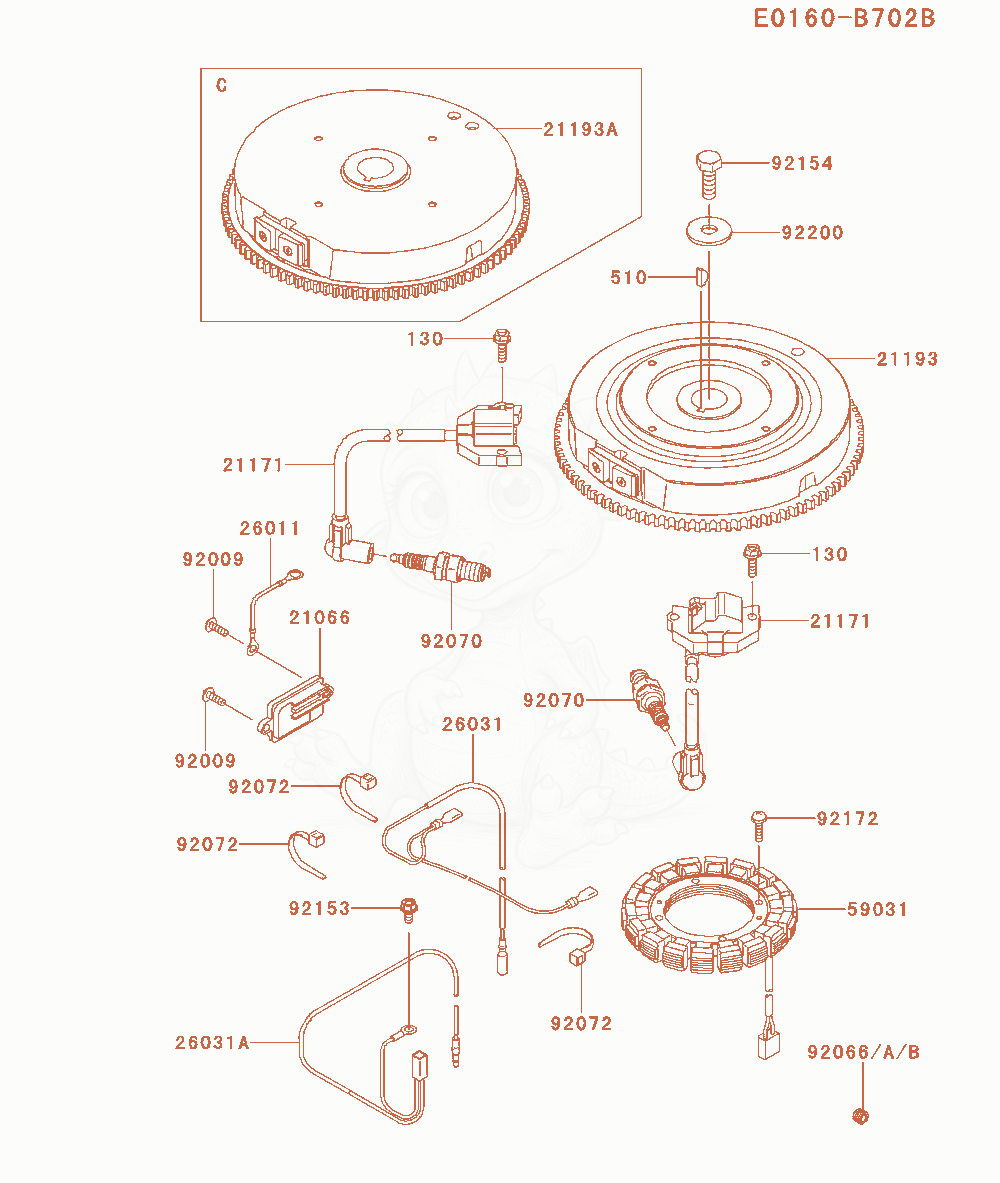 Despiece del Electric-Equipment de un motor Kawasaki FR541V-CS00, con globos numerados