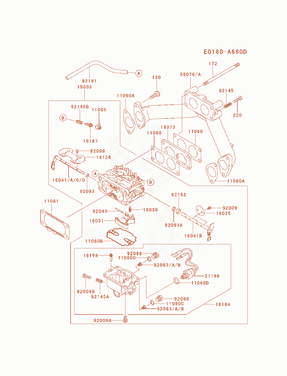 Exploded parts diagram of the Carburetor of a Kawasaki FH680D-ES01 engine, with numbered balloons