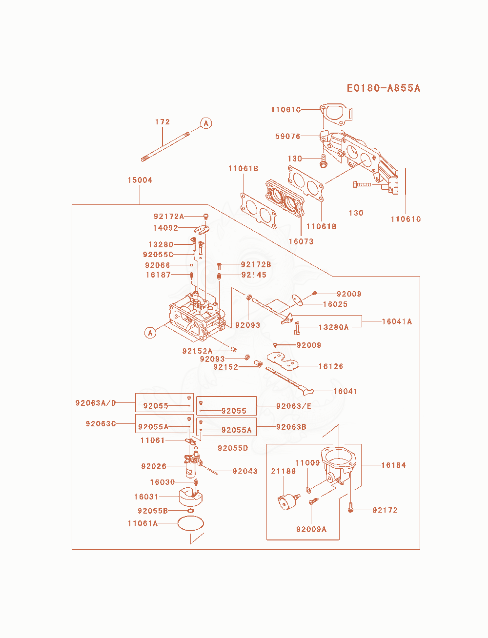 Exploded parts diagram of the Carburetor of a Kawasaki FX691V-AS05 engine, with numbered balloons