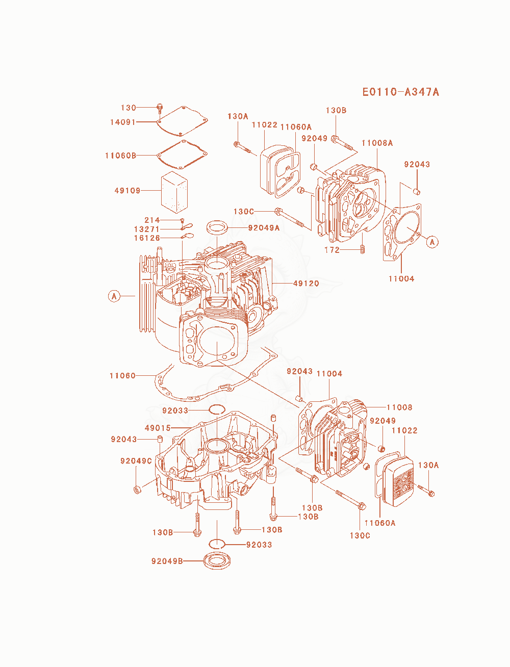 Exploded parts diagram of the Cylinder / Crankcase of a Kawasaki FH721V-AS09 engine, with numbered balloons