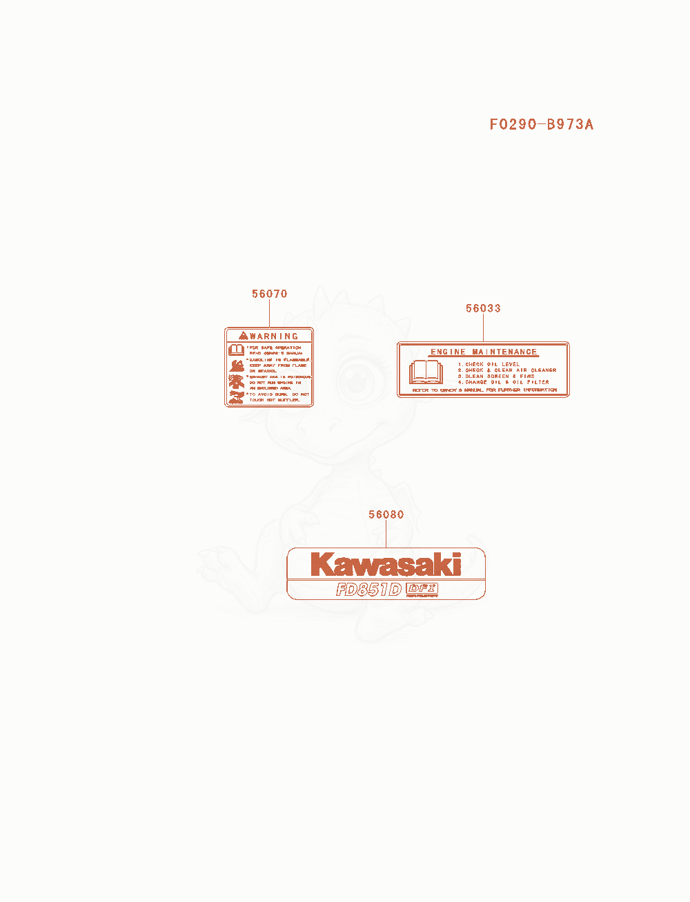 Despiece del Label de un motor Kawasaki FD851D-MS02, con globos numerados