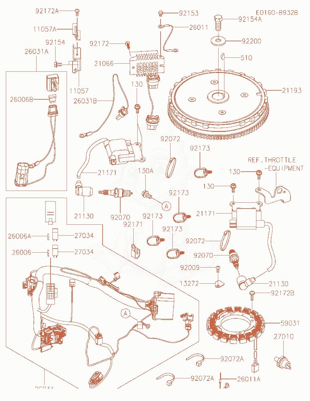 Despiece del Electric-Equipment de un motor Kawasaki FT730V-AR30, con globos numerados