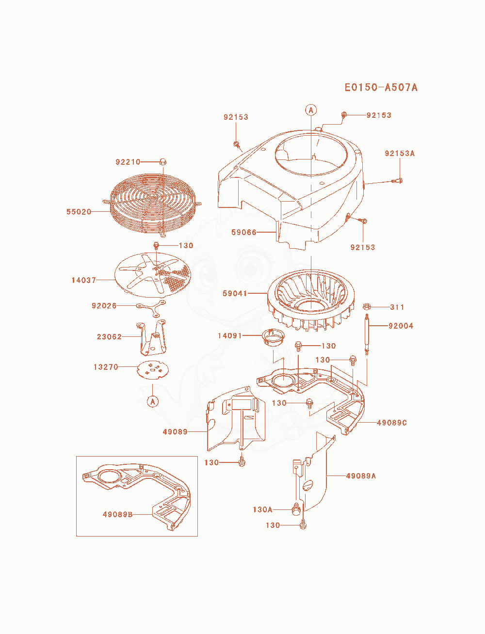 Despiece del Cooling-Equipment de un motor Kawasaki FH680V-AS26, con globos numerados