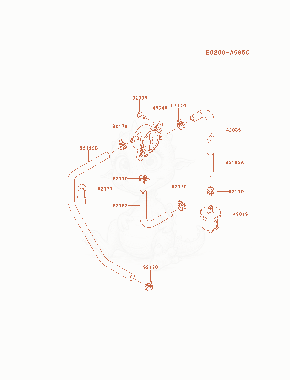 Despiece del Fuel-Tank / Fuel-Valve de un motor Kawasaki FS481V-AS09, con globos numerados