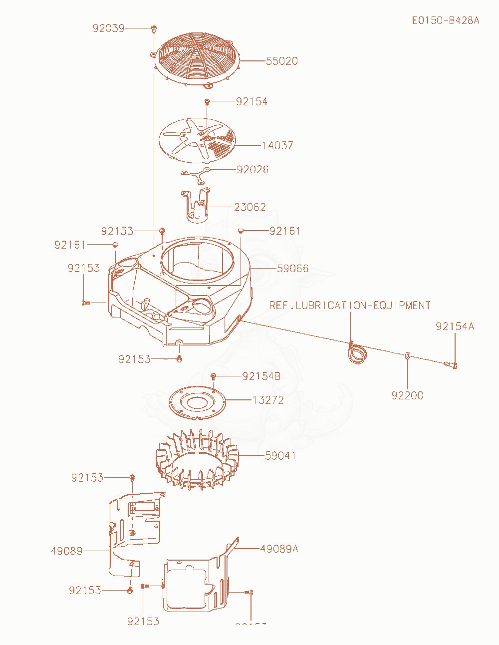 Despiece del Cooling-Equipment de un motor Kawasaki FS600V-CS34, con globos numerados