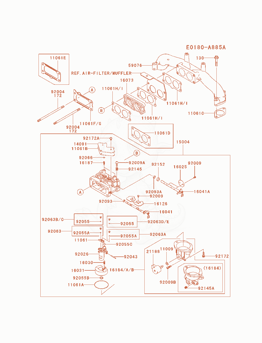 Exploded parts diagram of the Carburetor of a Kawasaki FX801V-AS05 engine, with numbered balloons