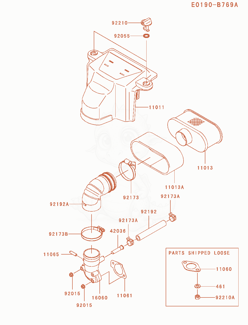 Despiece del Air-Filter / Muffler(As17) de un motor Kawasaki FS651V-AS17, con globos numerados