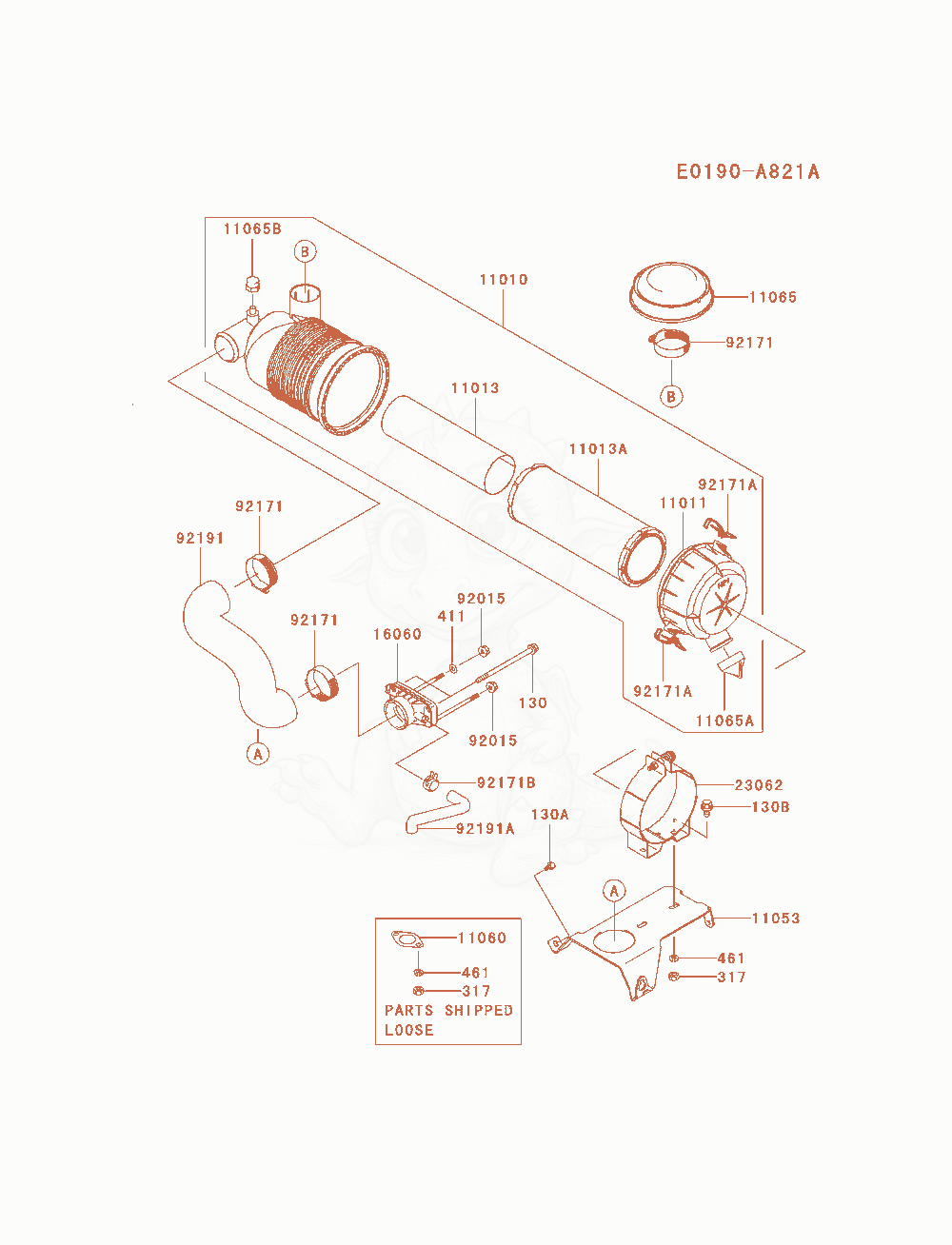 Exploded parts diagram of the Air-Filter / Muffler of a Kawasaki FH721D-BS09 engine, with numbered balloons
