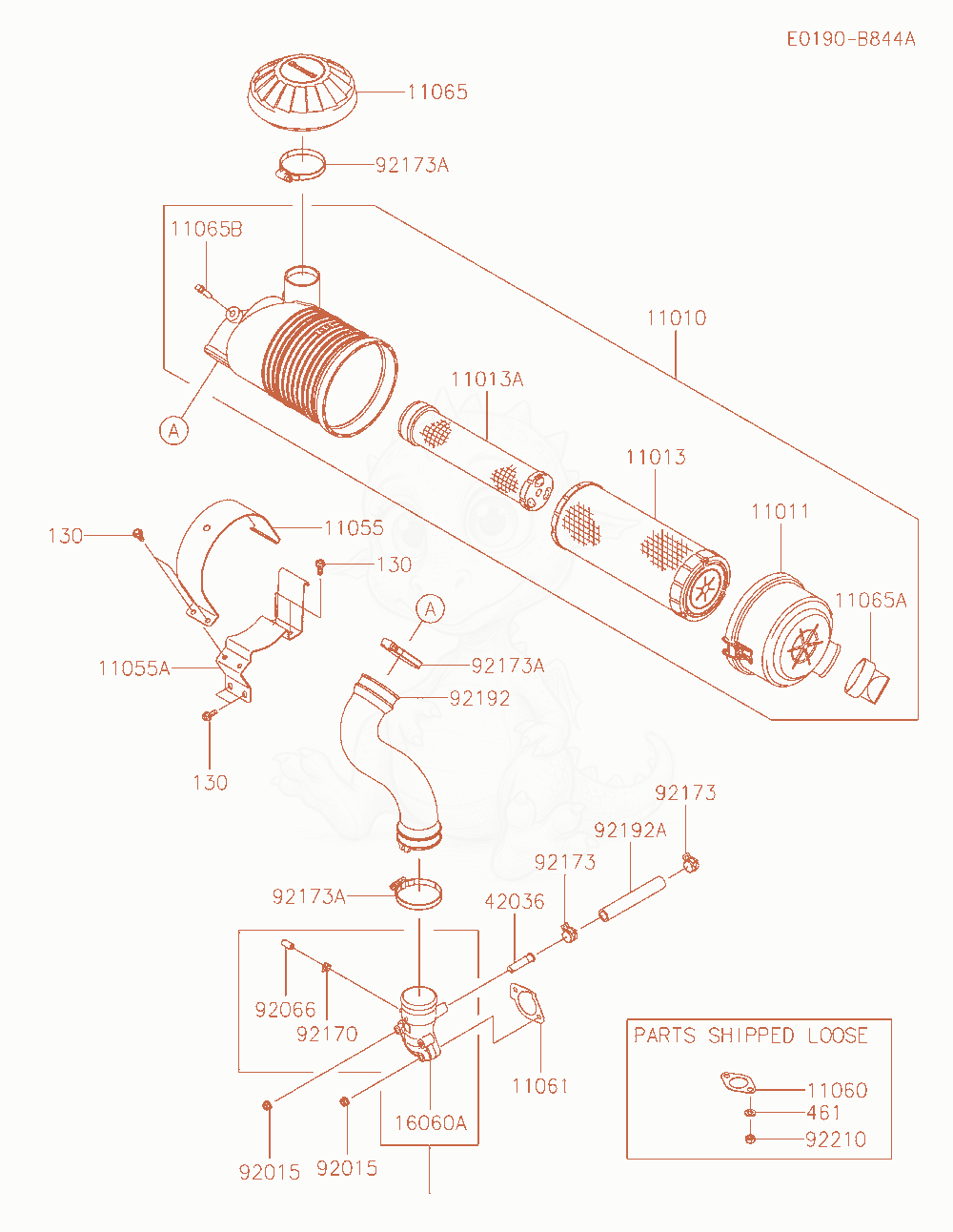 Despiece del Air-Filter / Muffler de un motor Kawasaki FX730V-CR00, con globos numerados