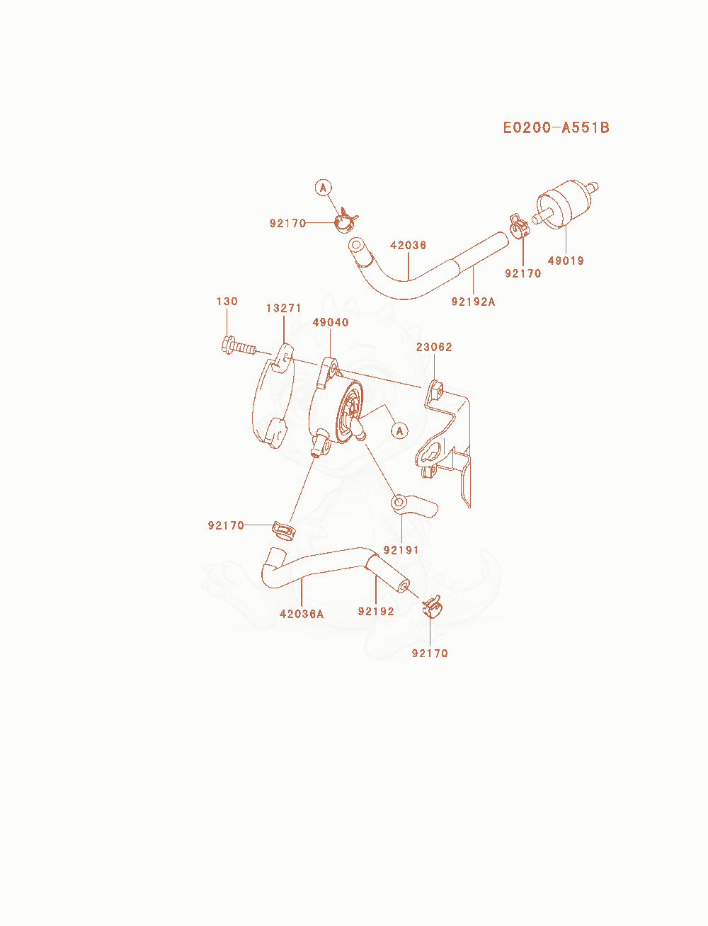 Despiece del Fuel-Tank / Fuel-Valve de un motor Kawasaki FH580V-AS38, con globos numerados