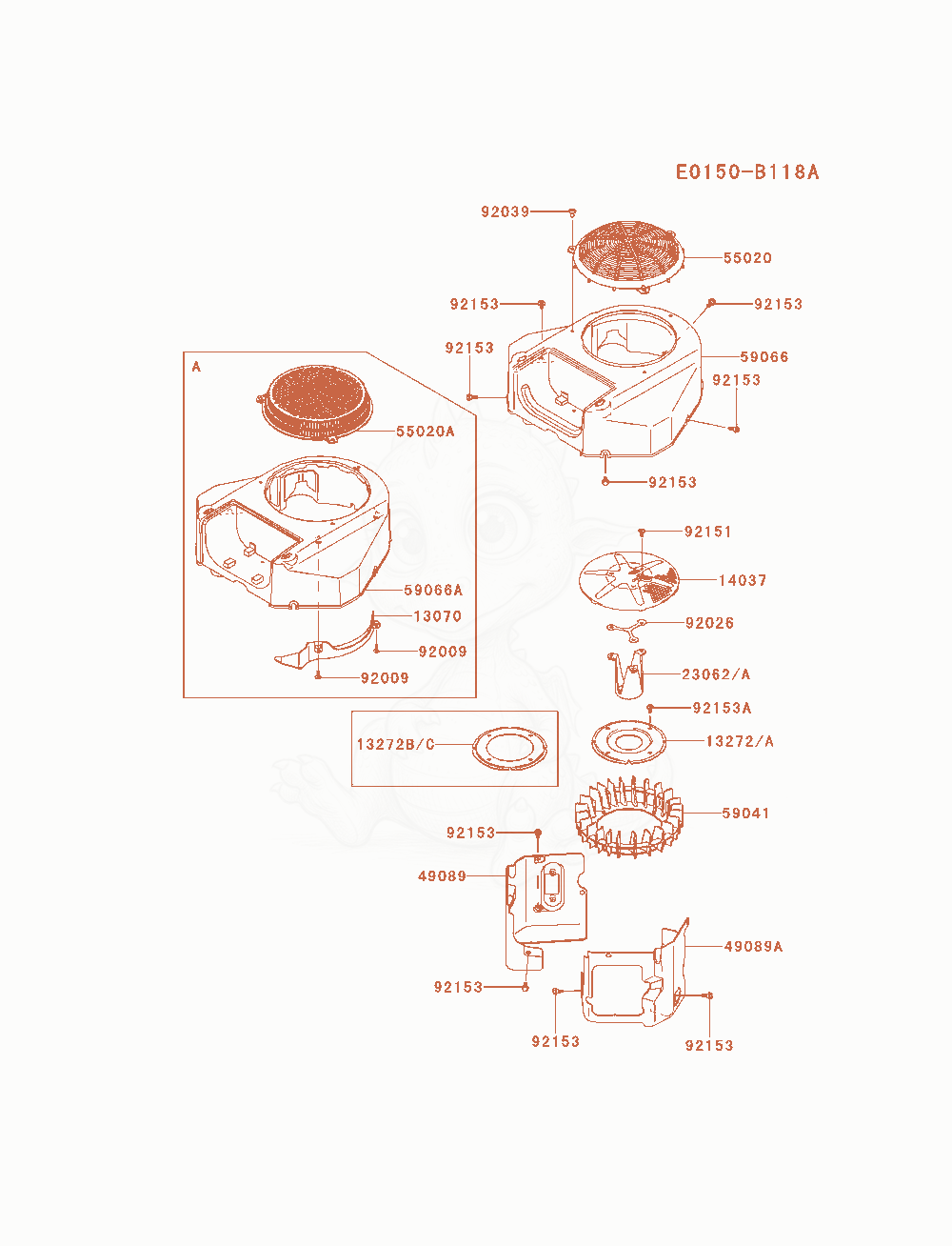 Despiece del Cooling-Equipment de un motor Kawasaki FS730V-AS14, con globos numerados