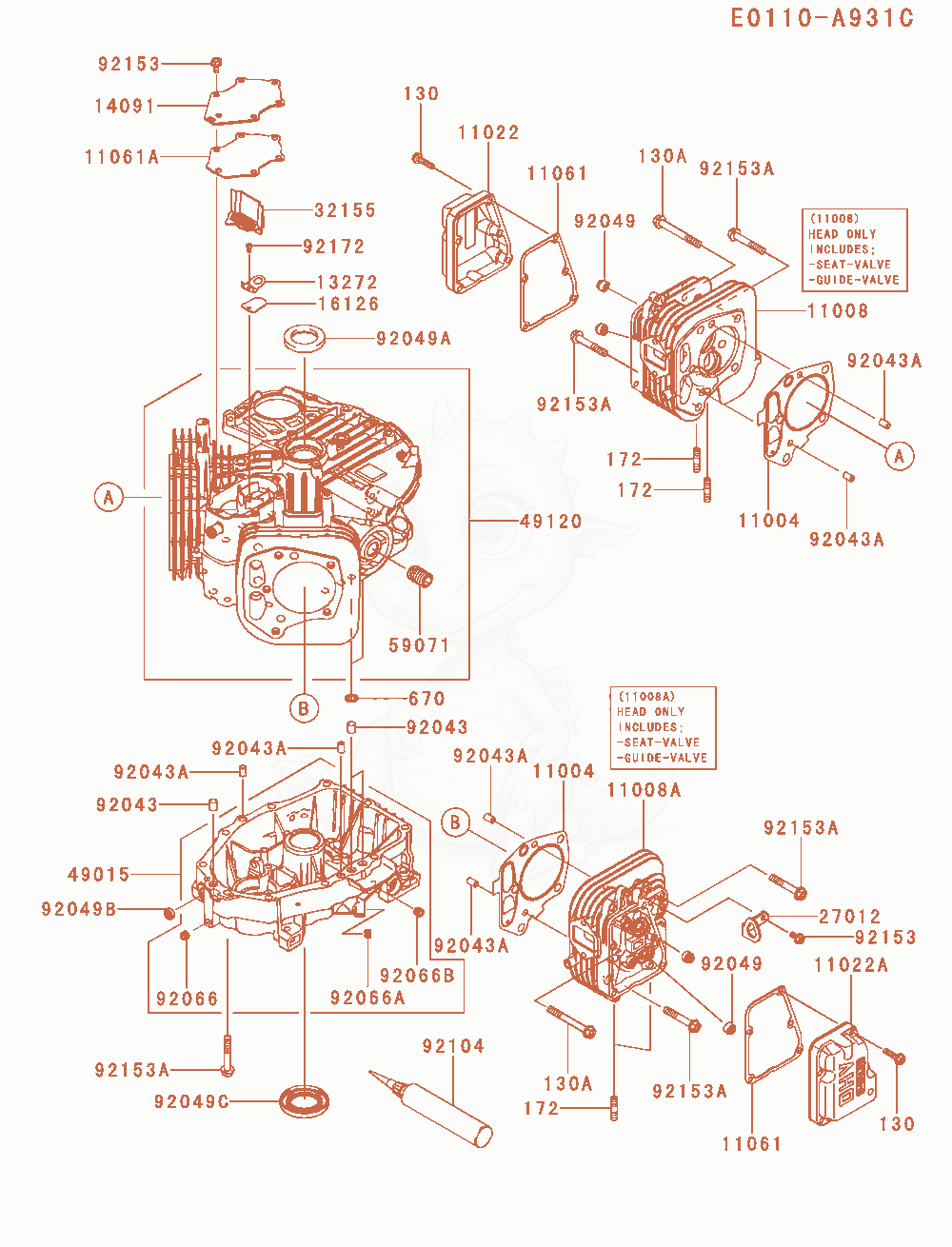 Exploded parts diagram of the Cylinder / Crankcase of a Kawasaki FS600V-AS29 engine, with numbered balloons