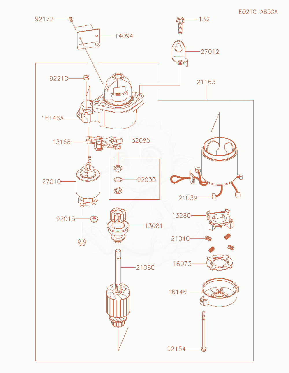 Exploded parts diagram of the Starter of a Kawasaki FX850V-AR14 engine, with numbered balloons
