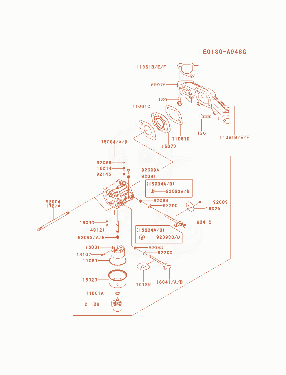 Exploded parts diagram of the Carburetor of a Kawasaki FS730V-AS00 engine, with numbered balloons