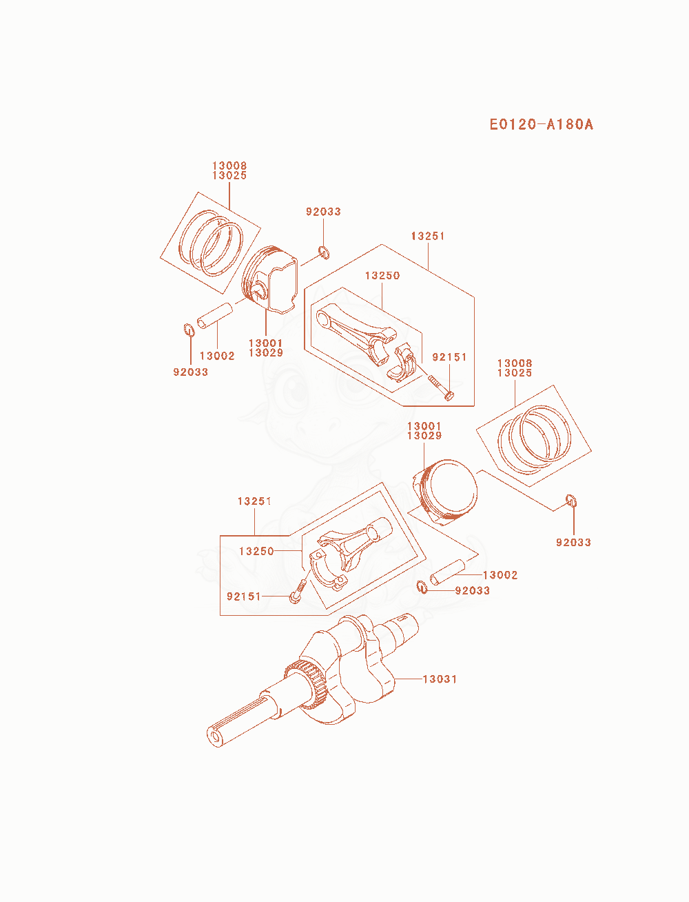 Exploded parts diagram of the Piston / Crankshaft of a Kawasaki FH680D-AS01 engine, with numbered balloons
