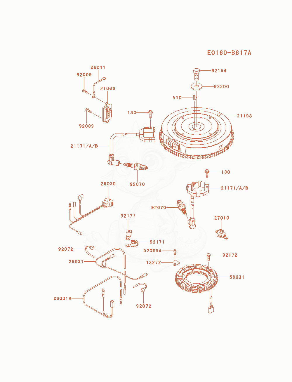 Despiece del Electric-Equipment de un motor Kawasaki FS730V-AS10, con globos numerados