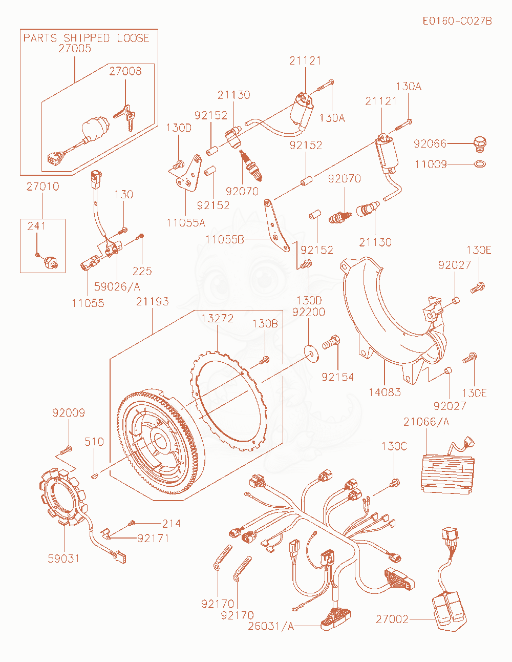 Despiece del Electric-Equipment de un motor Kawasaki FD851D-RS01, con globos numerados