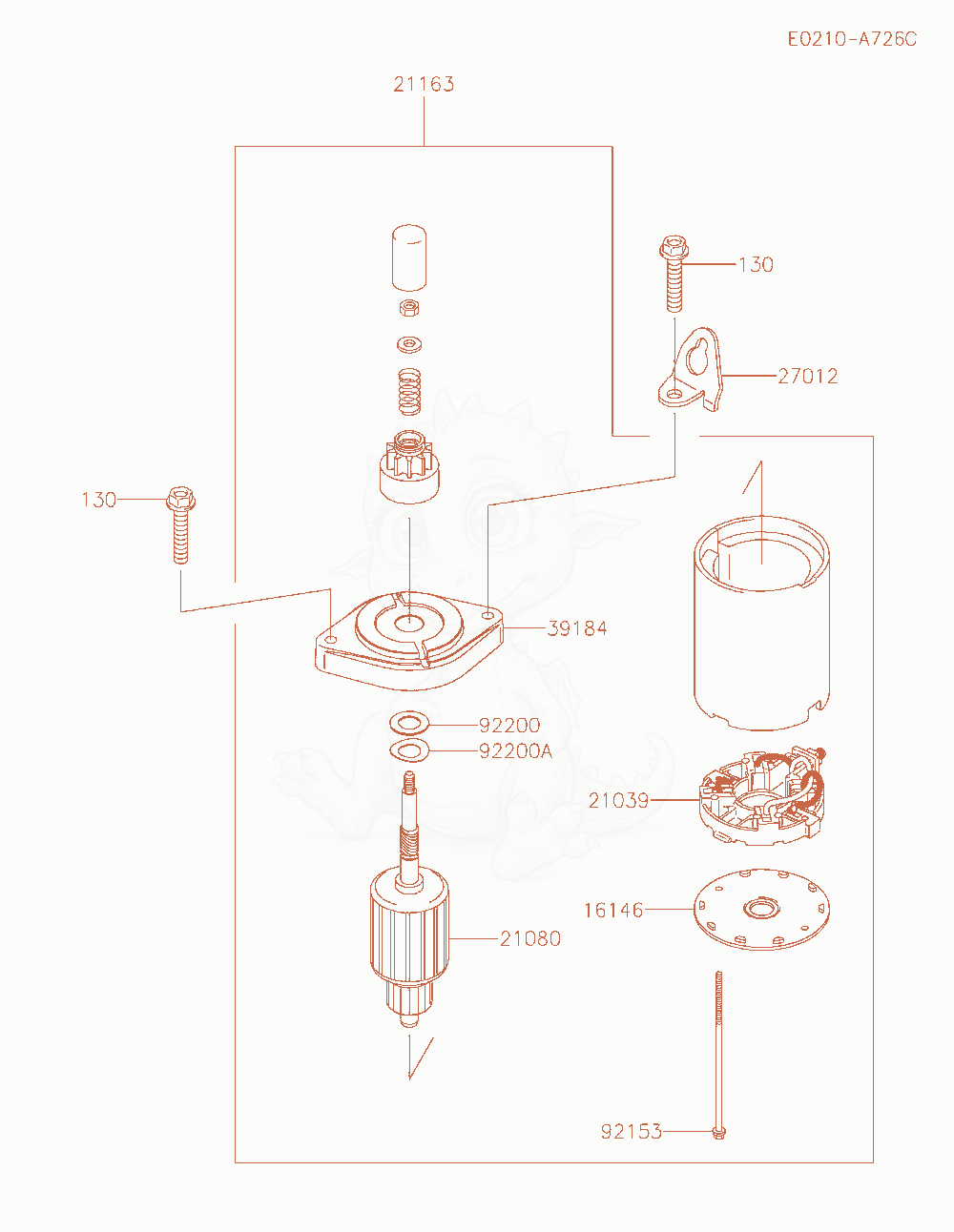 Exploded parts diagram of the Starter of a Kawasaki FR730V-GS14 engine, with numbered balloons