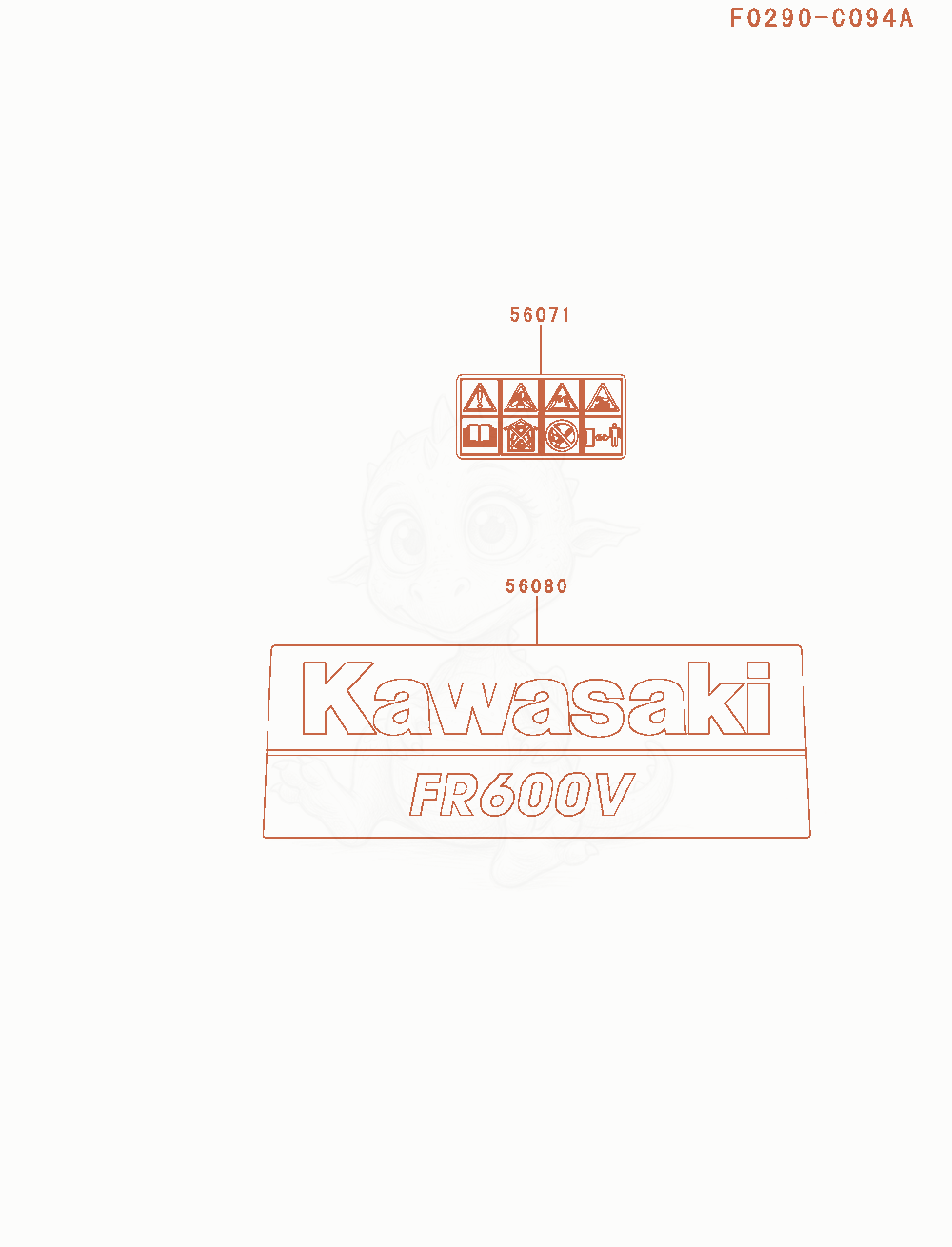 Exploded parts diagram of the Label of a Kawasaki FR600V-AS52 engine, with numbered balloons