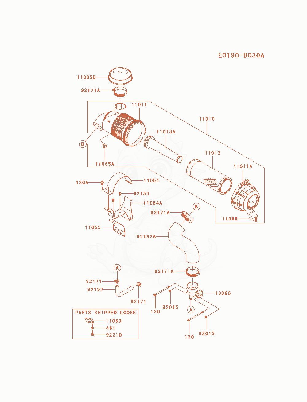 Exploded parts diagram of the Air-Filter / Muffler of a Kawasaki FX850V-AS05 engine, with numbered balloons