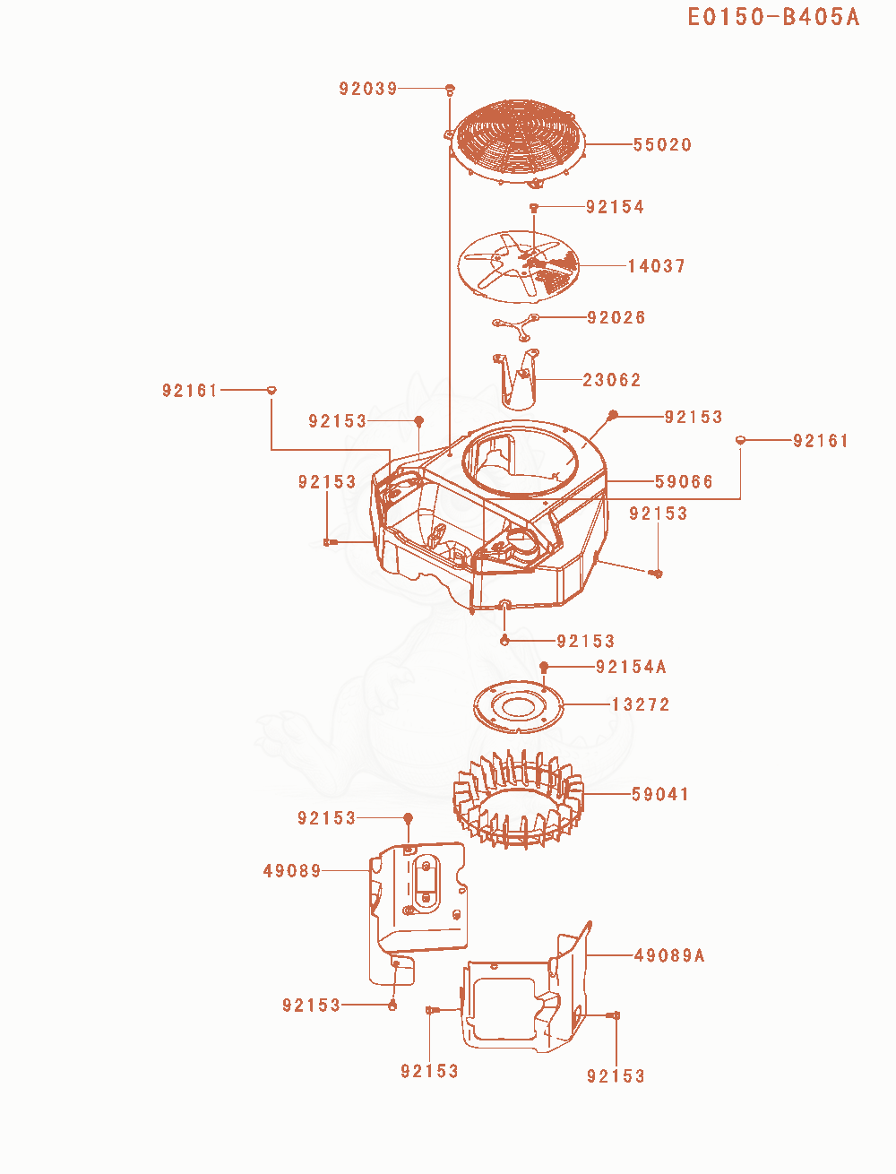 Despiece del Cooling-Equipment de un motor Kawasaki FS730V-AS25, con globos numerados