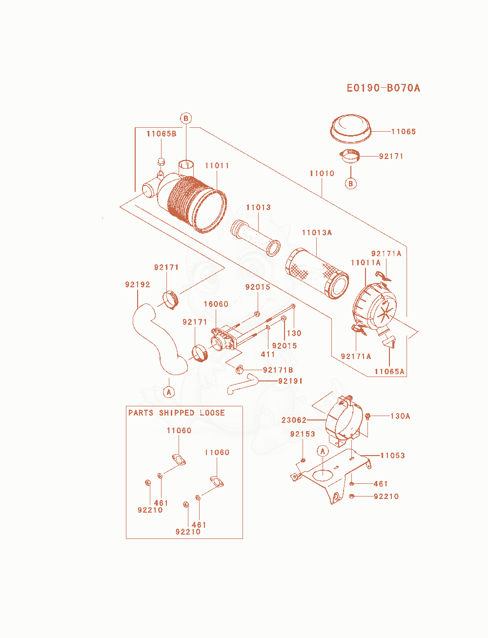 Despiece del Air-Filter / Muffler de un motor Kawasaki FH770D-AS06, con globos numerados
