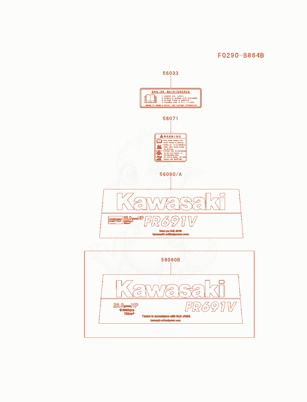Exploded parts diagram of the Label of a Kawasaki FR691V-AS24 engine, with numbered balloons