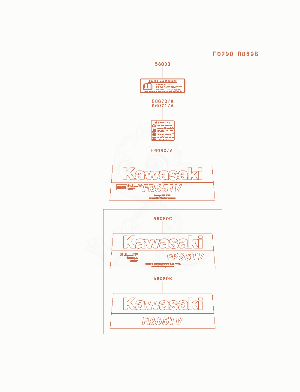 Exploded parts diagram of the Label of a Kawasaki FR651V-AS09 engine, with numbered balloons