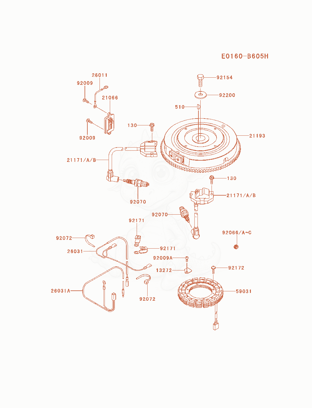 Despiece del Electric-Equipment de un motor Kawasaki FS691V-AS08, con globos numerados