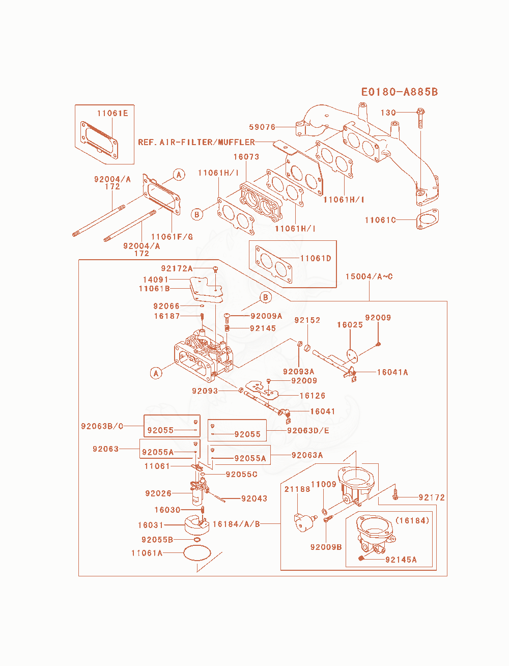 Exploded parts diagram of the Carburetor of a Kawasaki FX801V-AS00 engine, with numbered balloons