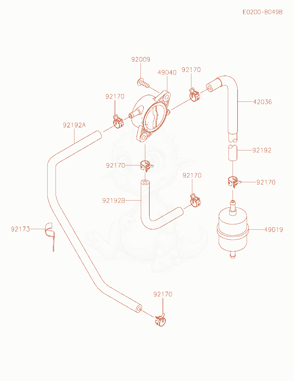 Despiece del Fuel-Tank / Fuel-Valve de un motor Kawasaki FS730V-AS26, con globos numerados