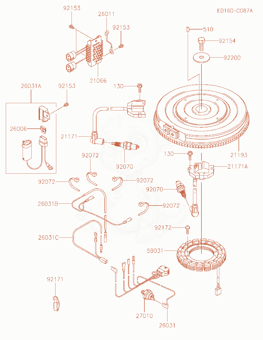 Despiece del Electric-Equipment de un motor Kawasaki FX850V-KS12, con globos numerados