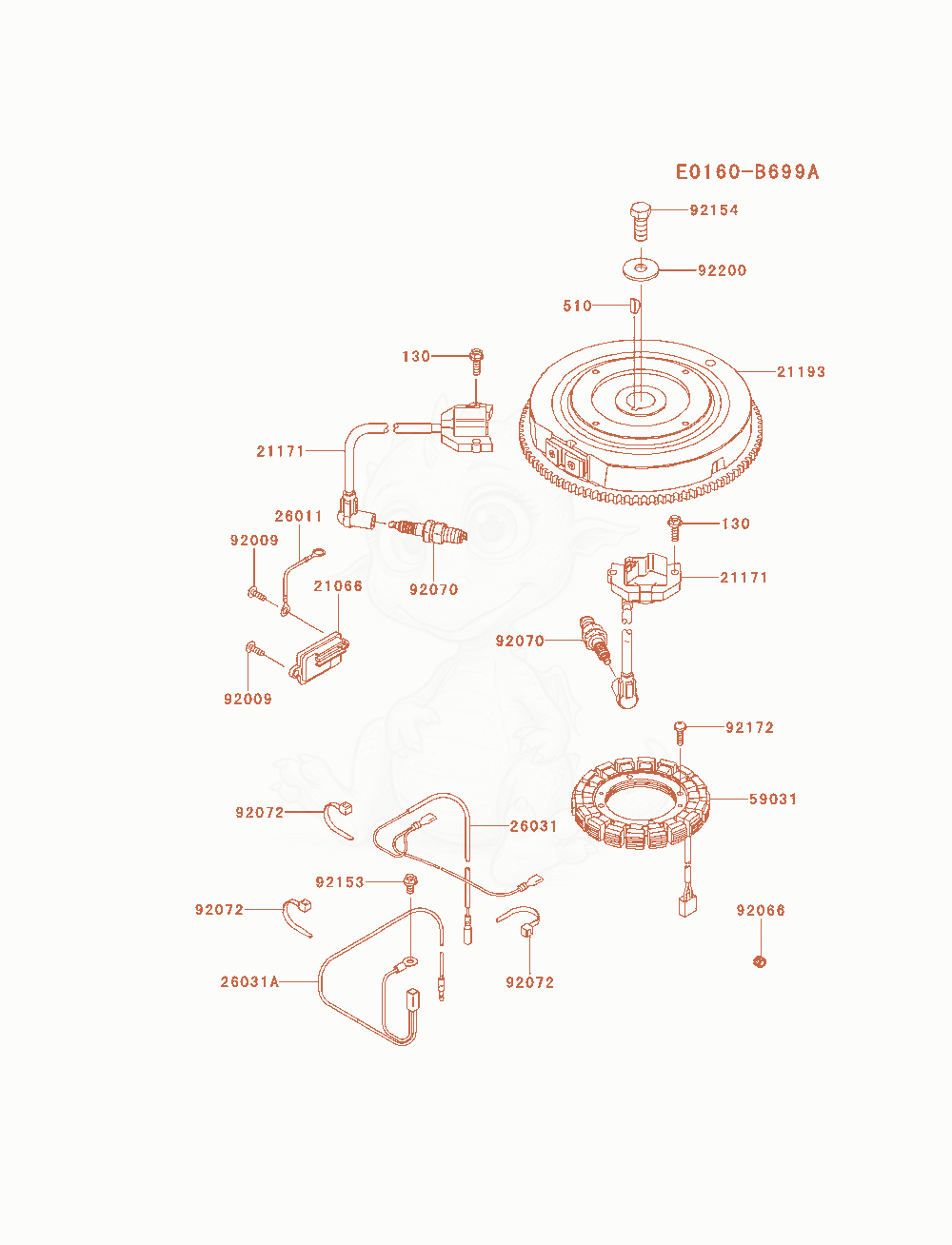 Despiece del Electric-Equipment de un motor Kawasaki FR600V-AS12, con globos numerados
