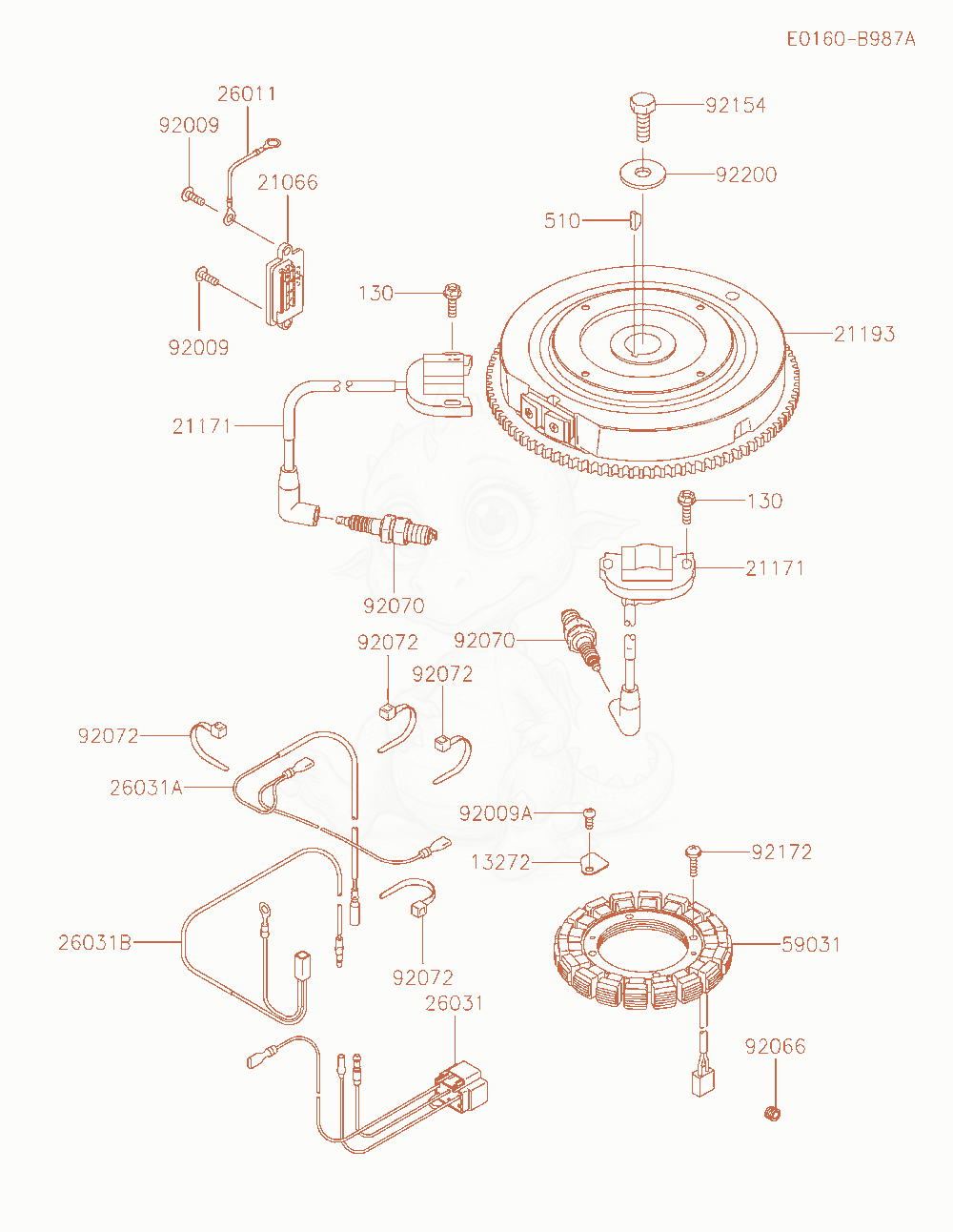 Despiece del Electric-Equipment de un motor Kawasaki FS691V-AS22, con globos numerados