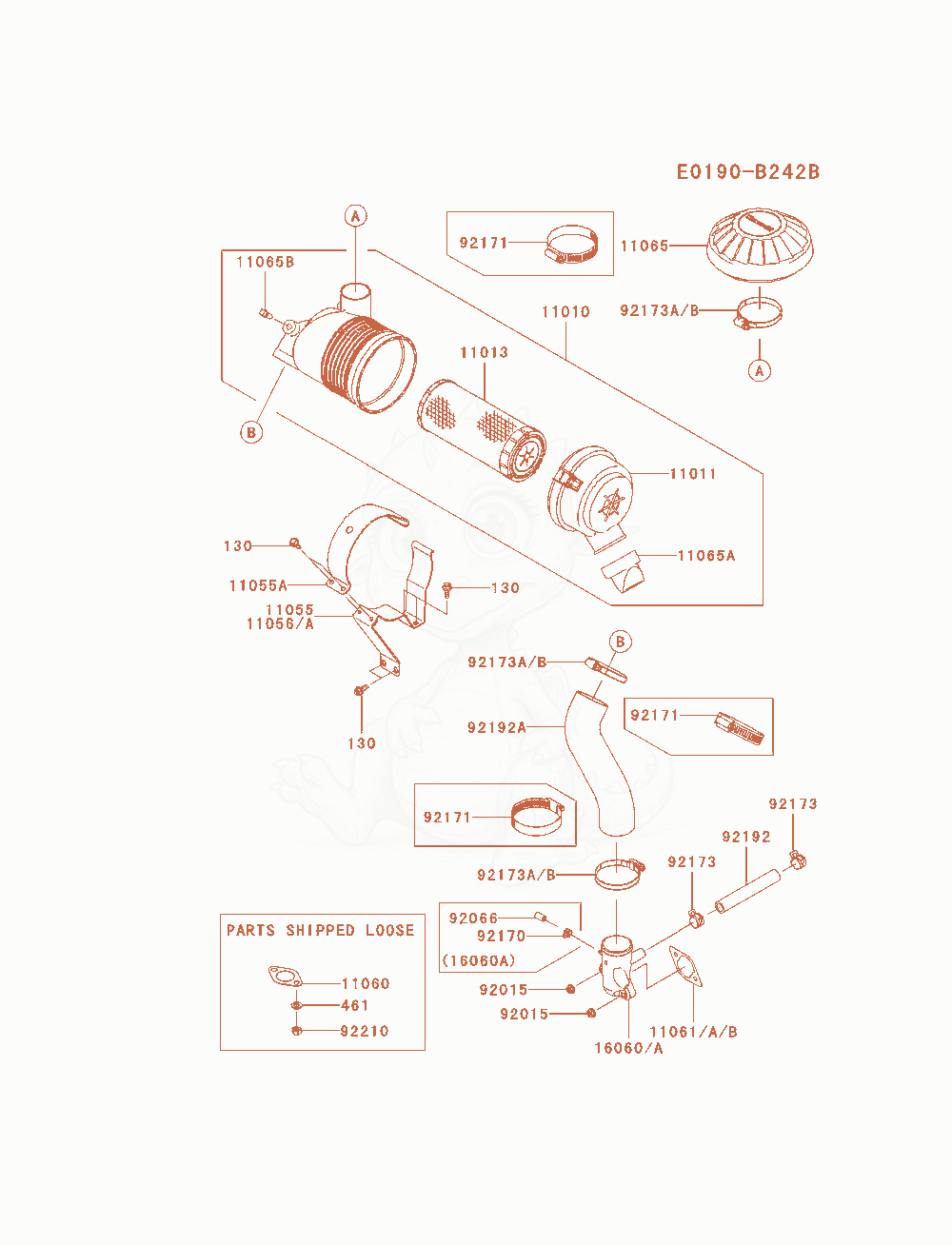 Exploded parts diagram of the Air-Filter / Muffler of a Kawasaki FX600V-AS01 engine, with numbered balloons