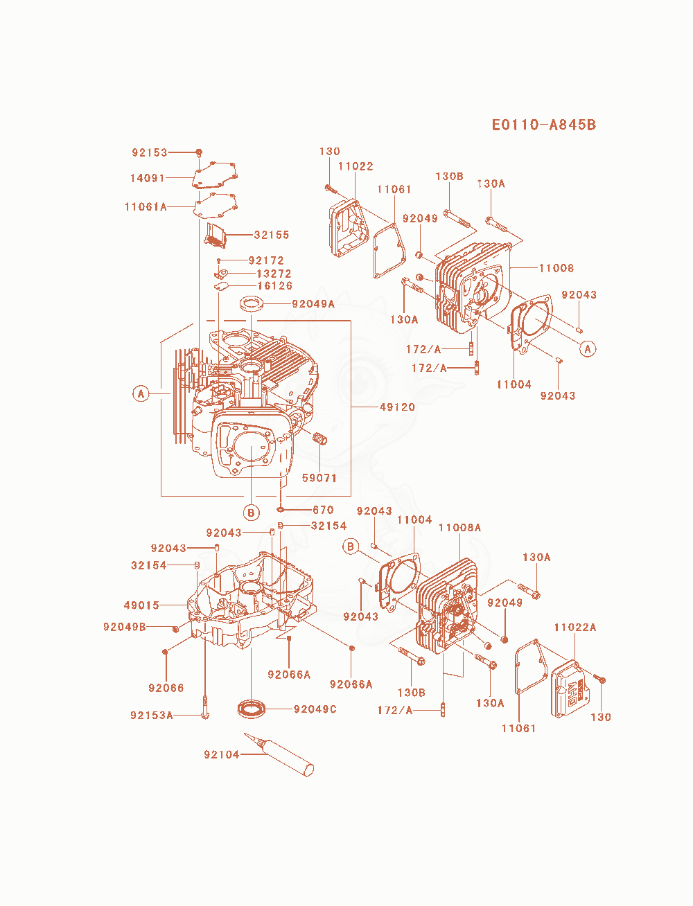 Despiece del Cylinder / Crankcase de un motor Kawasaki FX730V-AS21, con globos numerados