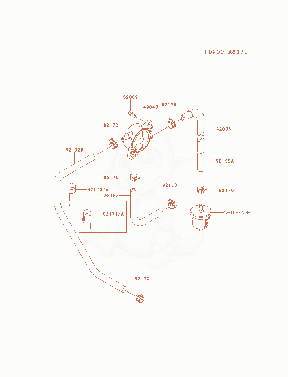Despiece del Fuel-Tank / Fuel-Valve de un motor Kawasaki FS730V-AS06, con globos numerados