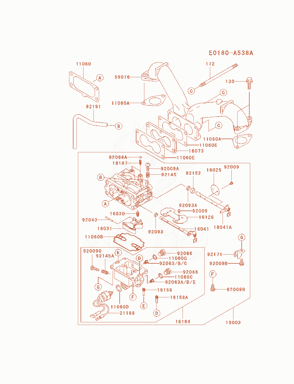 Despiece del Carburetor de un motor Kawasaki FH721V-AS19, con globos numerados