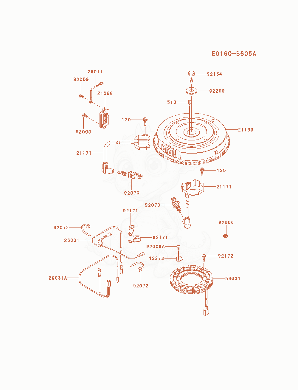 Despiece del Electric-Equipment de un motor Kawasaki FS691V-AS18, con globos numerados