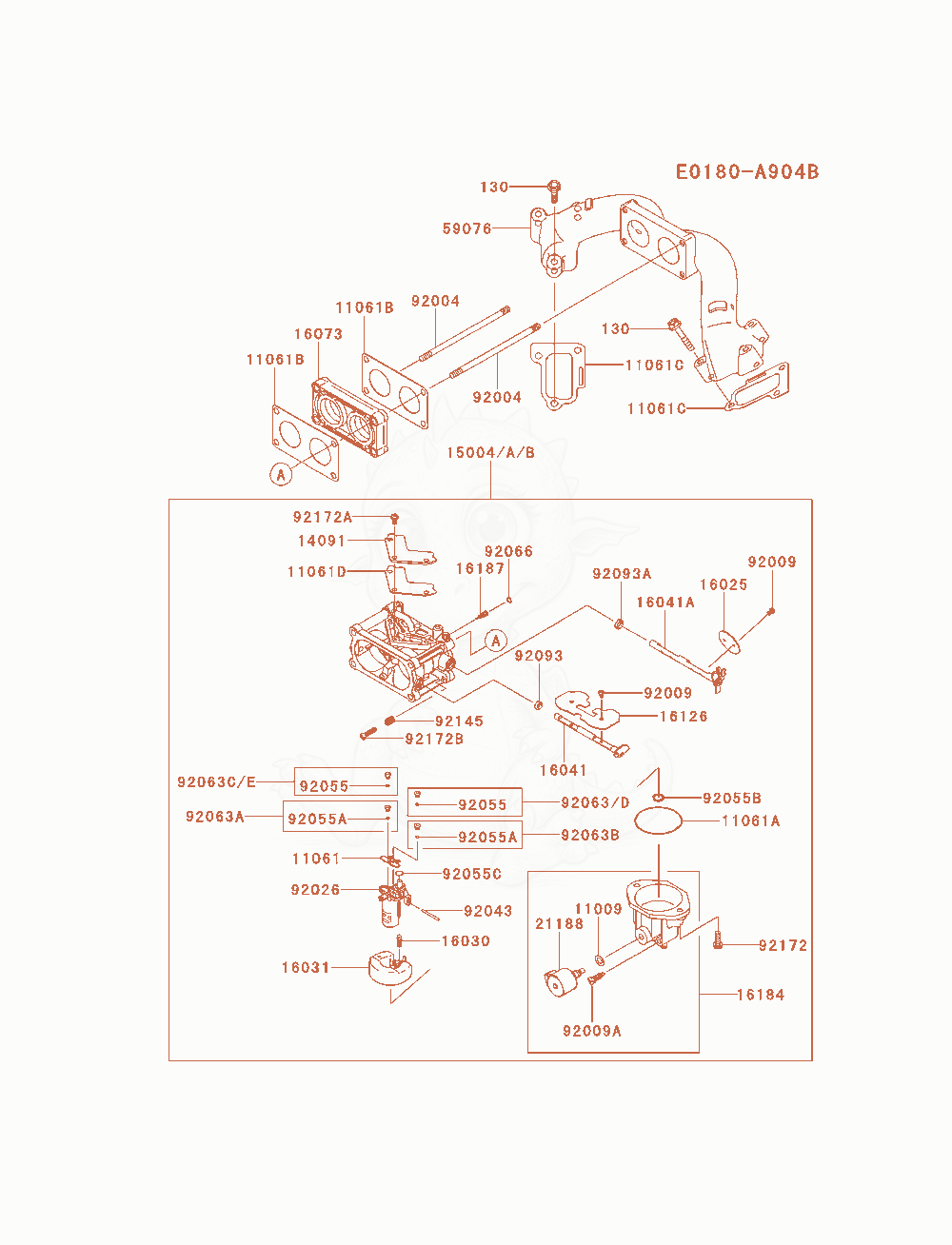 Despiece del Carburetor de un motor Kawasaki FXT00V-AS09, con globos numerados
