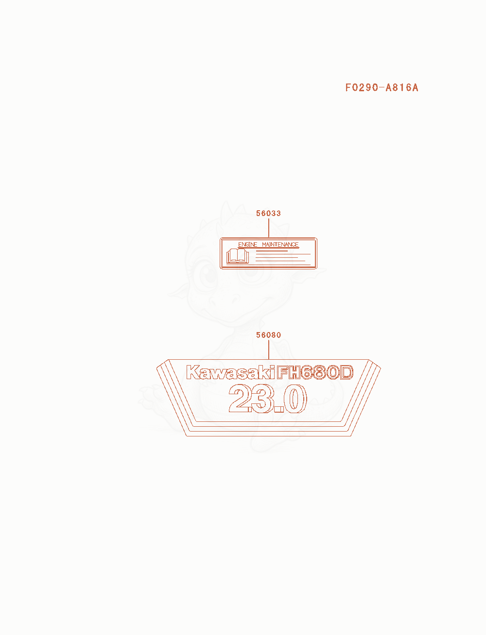 Exploded parts diagram of the Label of a Kawasaki FH680D-AS01 engine, with numbered balloons