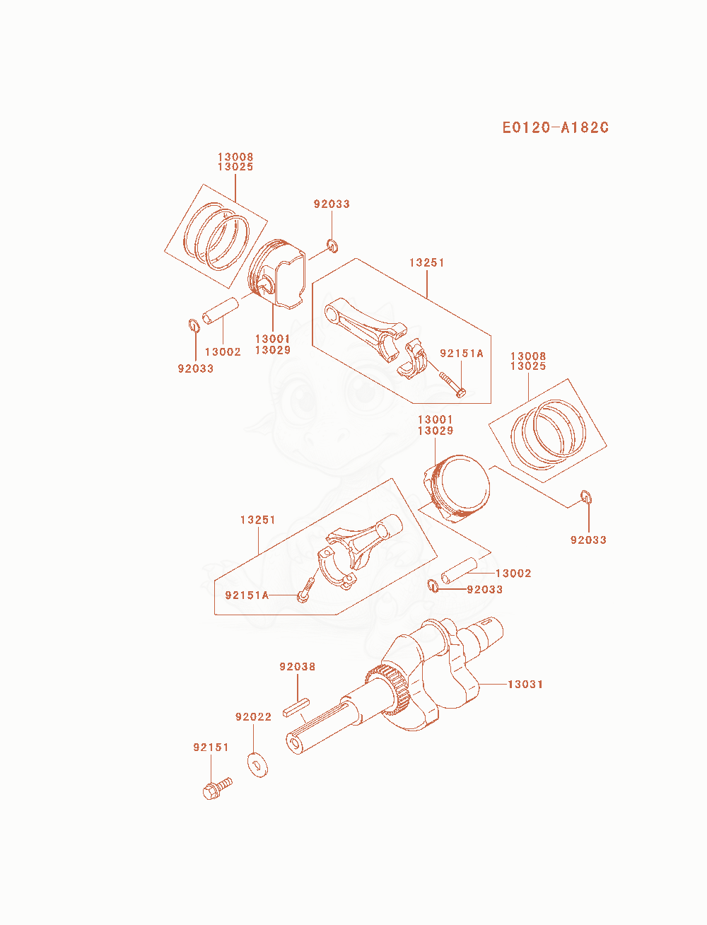 Exploded parts diagram of the Piston / Crankshaft of a Kawasaki FH721D-AS01 engine, with numbered balloons