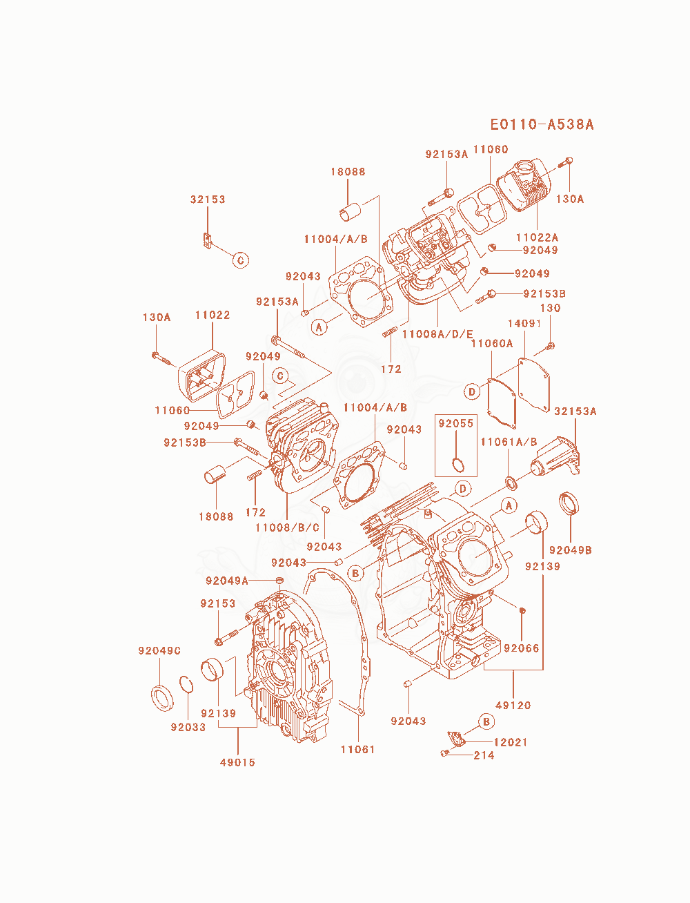Exploded parts diagram of the Cylinder / Crankcase of a Kawasaki FH770D-AS01 engine, with numbered balloons
