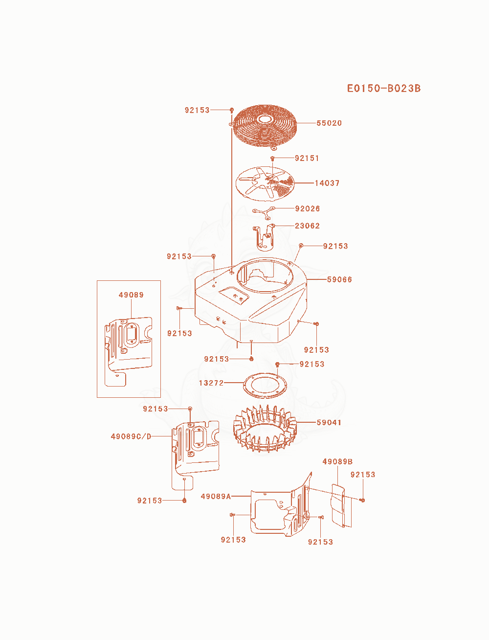 Despiece del Cooling-Equipment de un motor Kawasaki FX730V-AS12, con globos numerados