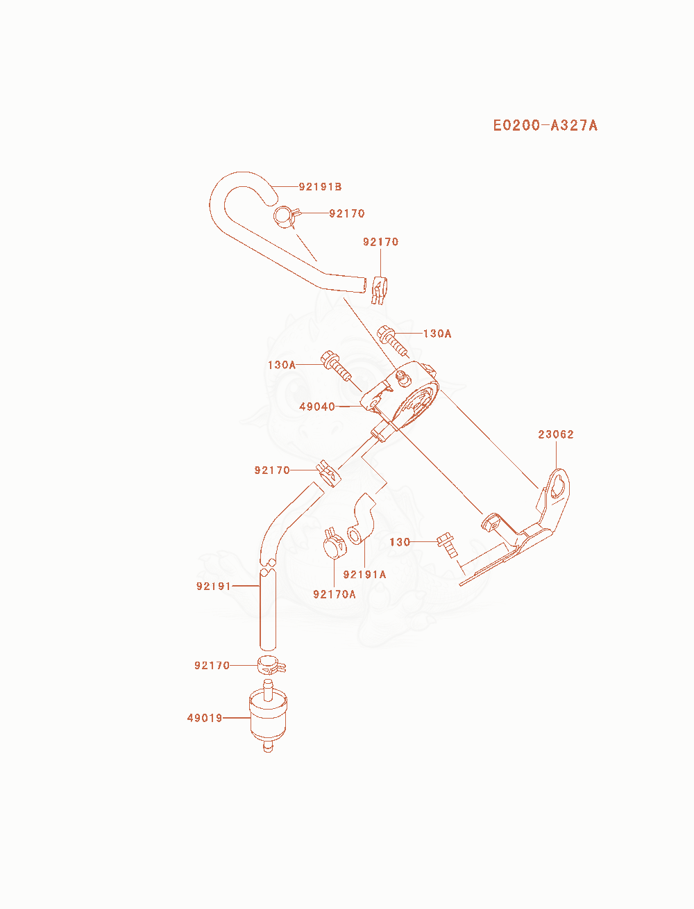 Despiece del Fuel-Tank / Fuel-Valve de un motor Kawasaki FH680D-AS01, con globos numerados