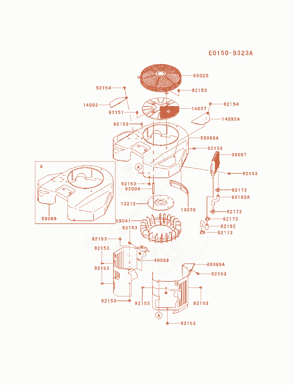 Despiece del Cooling-Equipment de un motor Kawasaki FX921V-AS11, con globos numerados