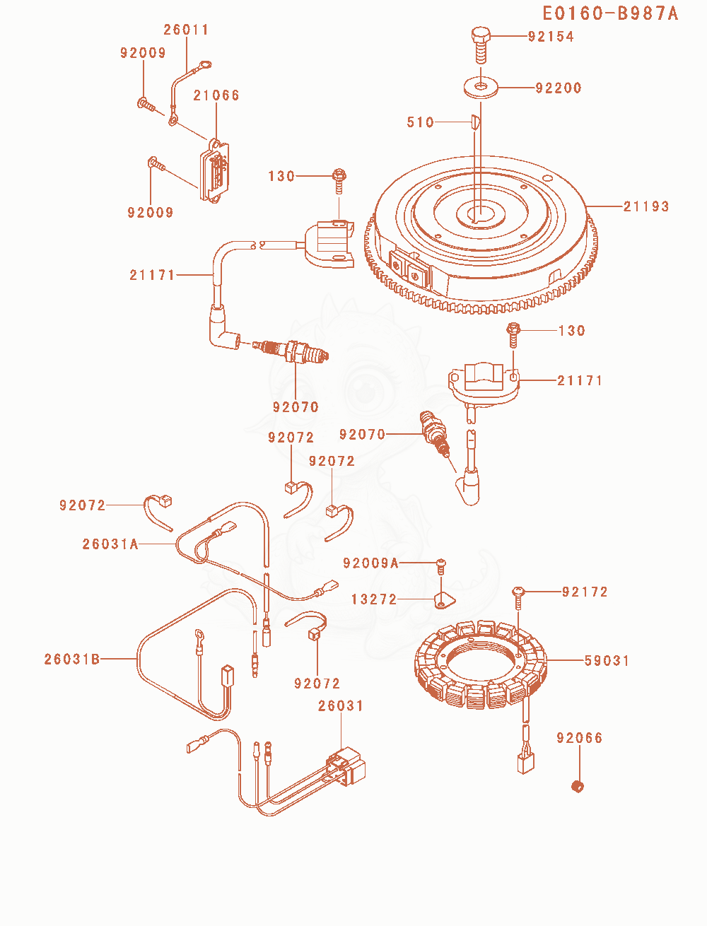 Despiece del Electric-Equipment de un motor Kawasaki FS730V-AS25, con globos numerados