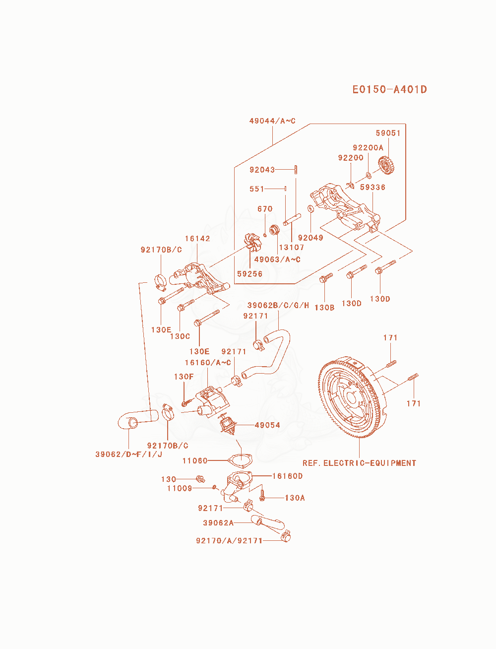 Despiece del Cooling-Equipment de un motor Kawasaki FD750D-CS03, con globos numerados